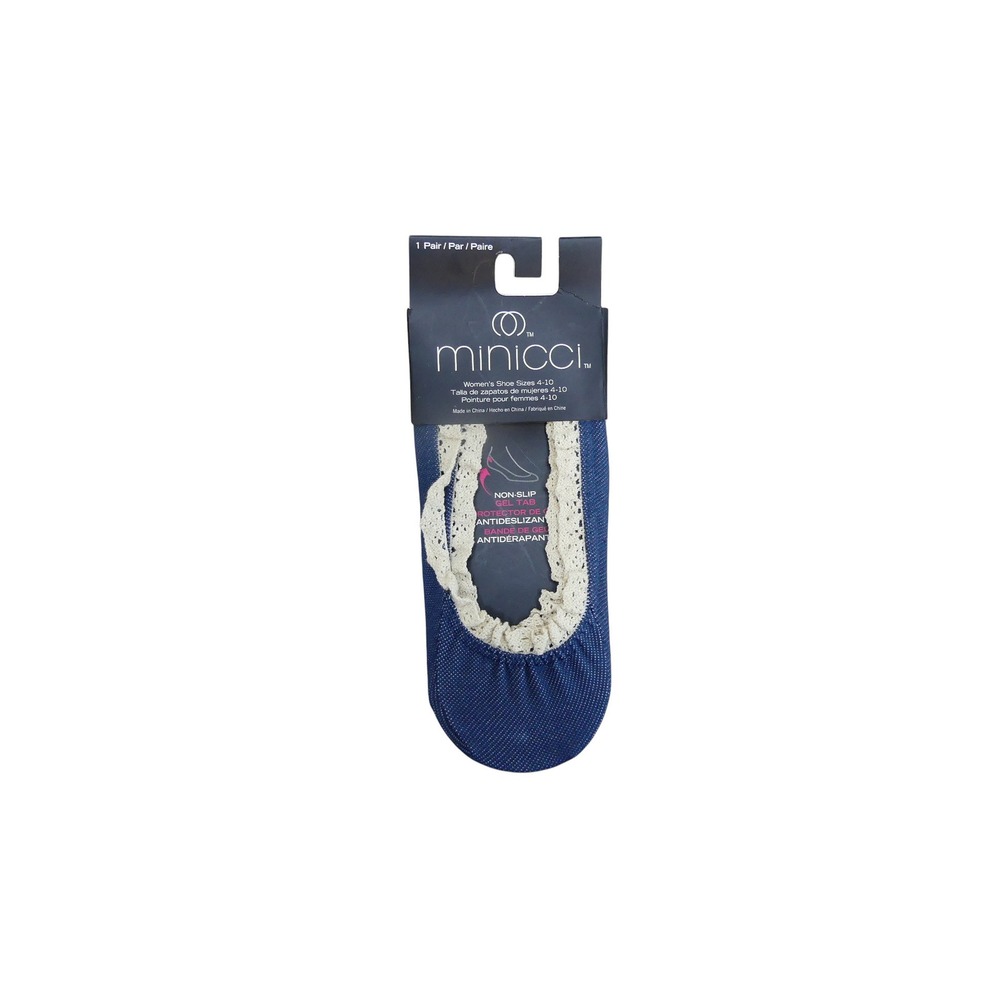 Minicci Liner Socks Womens 4-10 Blue New Lace Trim Non-Slip Gel Tab 1 Pair